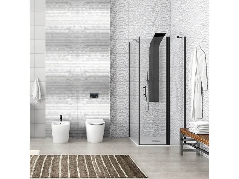 Box doccia 70x80cm finitura nera battente e fisso 70cm | KPX2800N kamalu