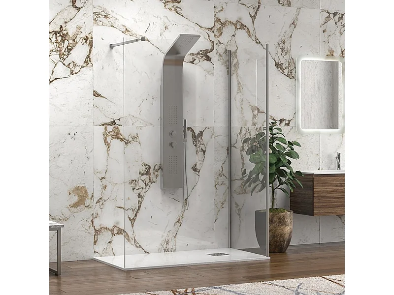 Box doccia walk-in ad angolo 110x90cm vetro anticalcare KW4000 kamalu