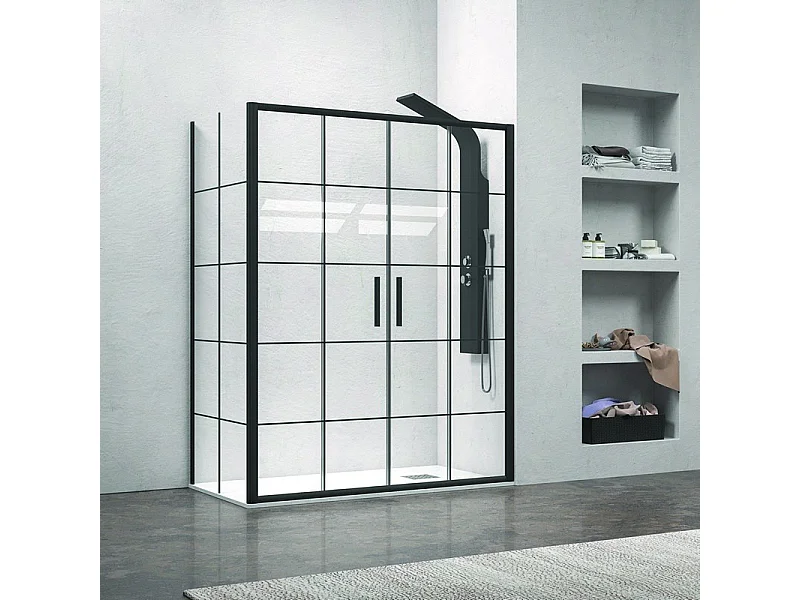 Box doccia angolare 160x70 doppio scorrevole telaio nero NICO-D6000S kamalu