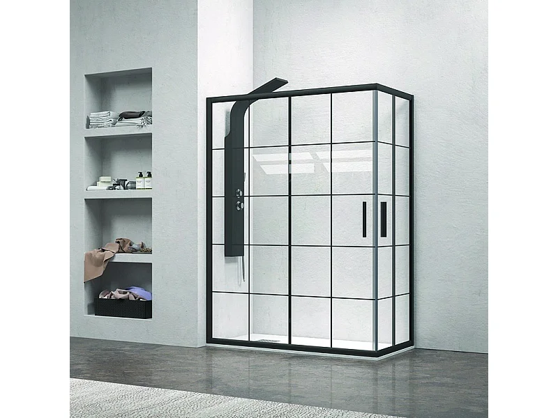 Box doccia colore nero 140x90 vetro a quadrati neri NICO-B1000 kamalu
