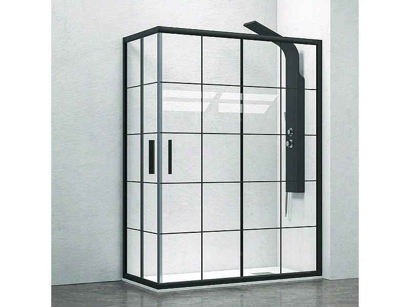 Box doccia colore nero 140x90 vetro a quadrati neri NICO-B1000 kamalu