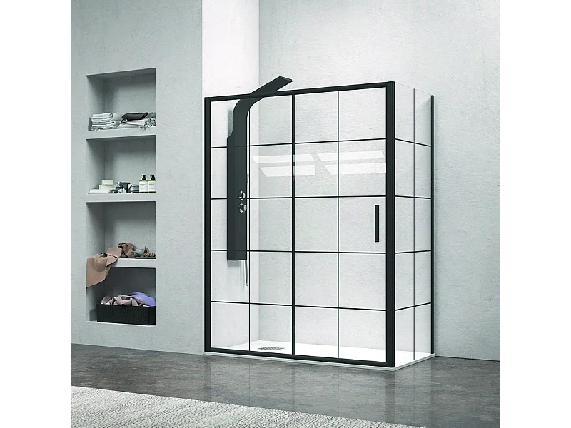 Cabina doccia nera 120x70 scorrevole vetro a quadrati neri NICO-D3000S kamalu