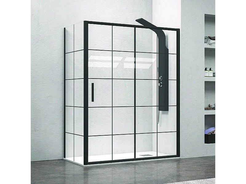 Cabina doccia nera 120x70 scorrevole vetro a quadrati neri NICO-D3000S kamalu