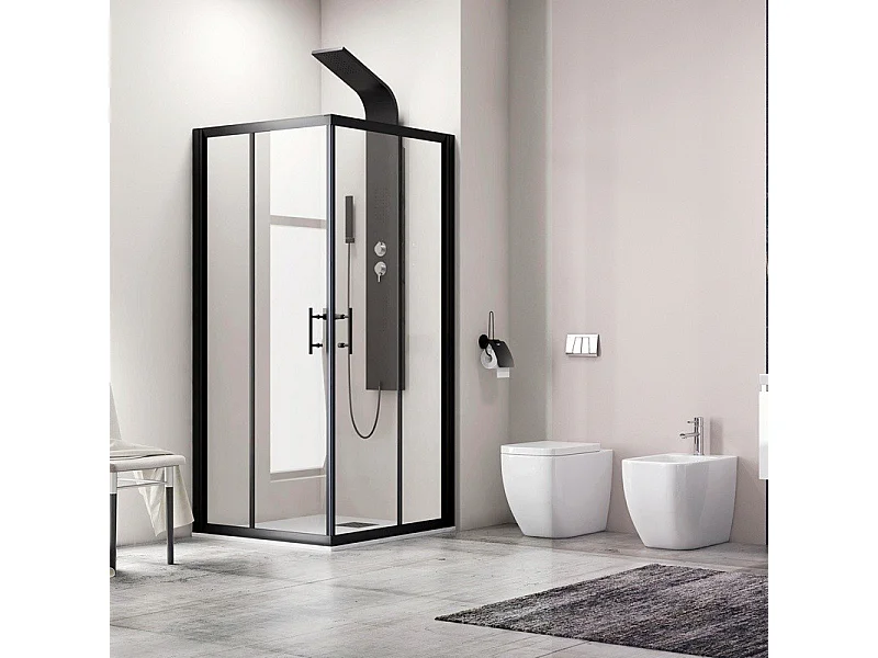 Box doccia 110x70 ad angolo profili neri vetro trasparente modello KF1000B kamalu