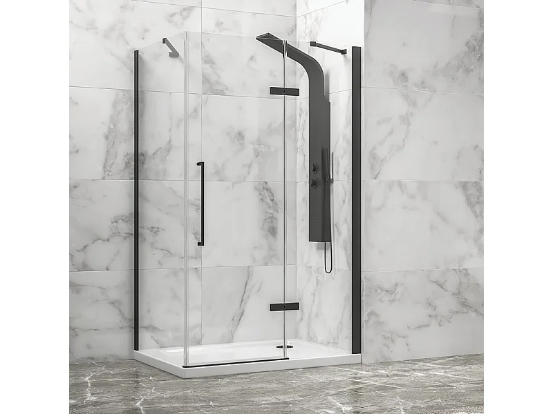 Box doccia 80x100 telaio nero porta battente laterale fisso 80cm | KT5000N kamalu