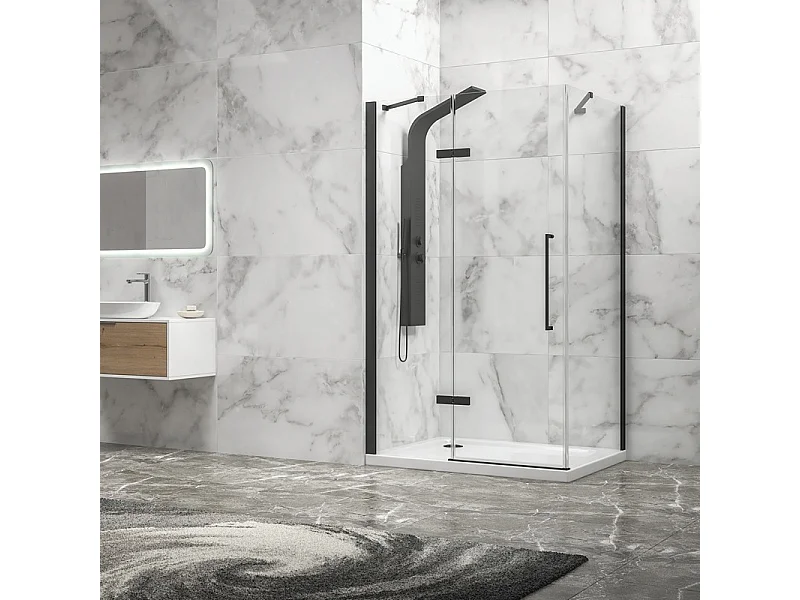 Box doccia 80x100 telaio nero porta battente laterale fisso 80cm | KT5000N kamalu