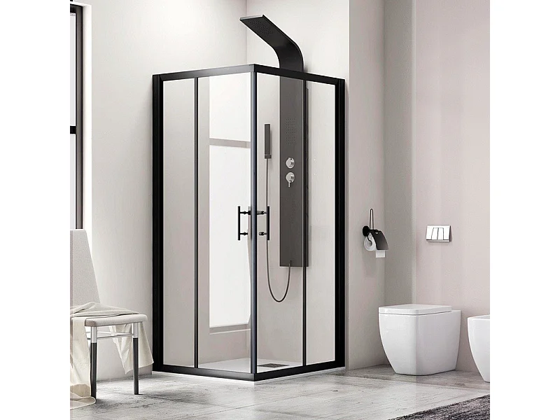 Box doccia 100x70 ad angolo profili neri vetro trasparente modello KF1000B kamalu