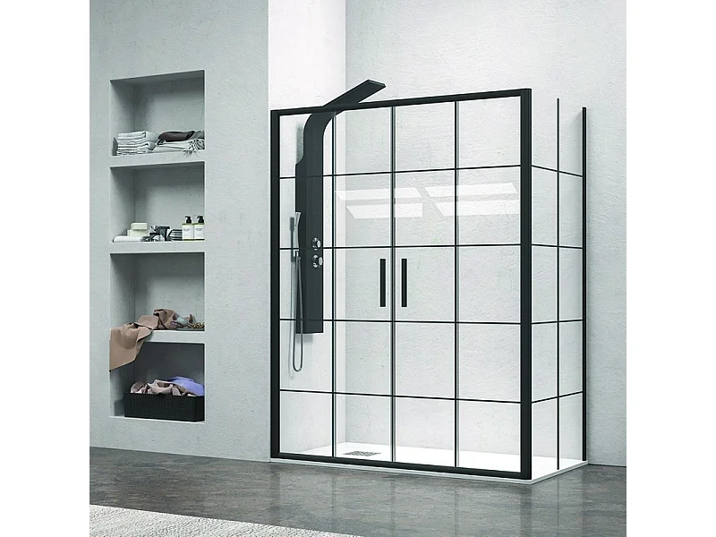 Box doccia angolare 180x70 scorrevole 4 ante telaio nero NICO-D6000S kamalu