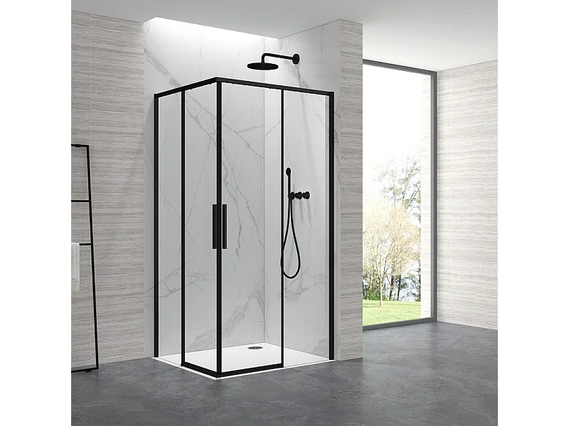 Box doccia 70x70cm angolare porte scorrevoli finitura nera | KLA1000N kamalu