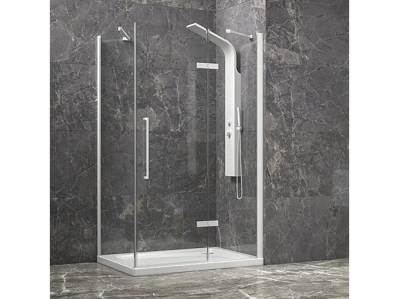 Box doccia 70x100 telaio bianco porta battente laterale fisso 70cm | KT5000B kamalu