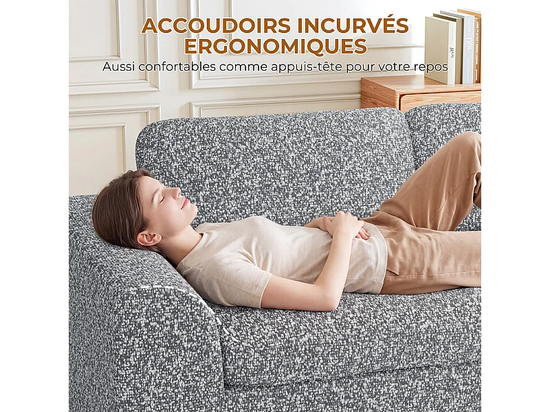 Canapé 4 places modulable en tissu chenille gris 368x102x88cm