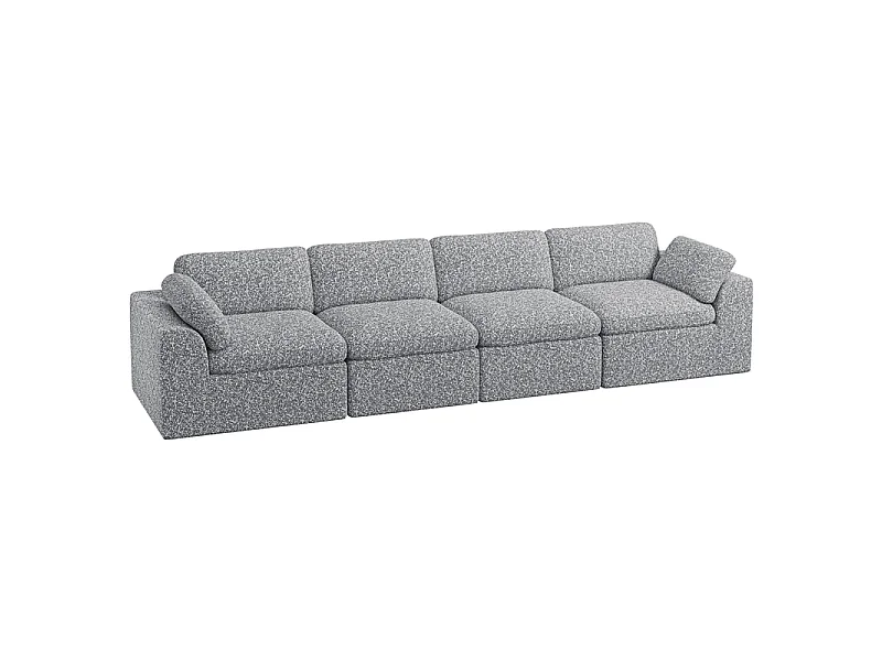 Canapé 4 places modulable en tissu chenille gris 368x102x88cm