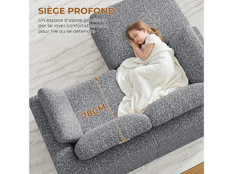 Canapé modulable d'angle, 2 places avec pouf, en tissu chenille, 204x182x88cm, Gris