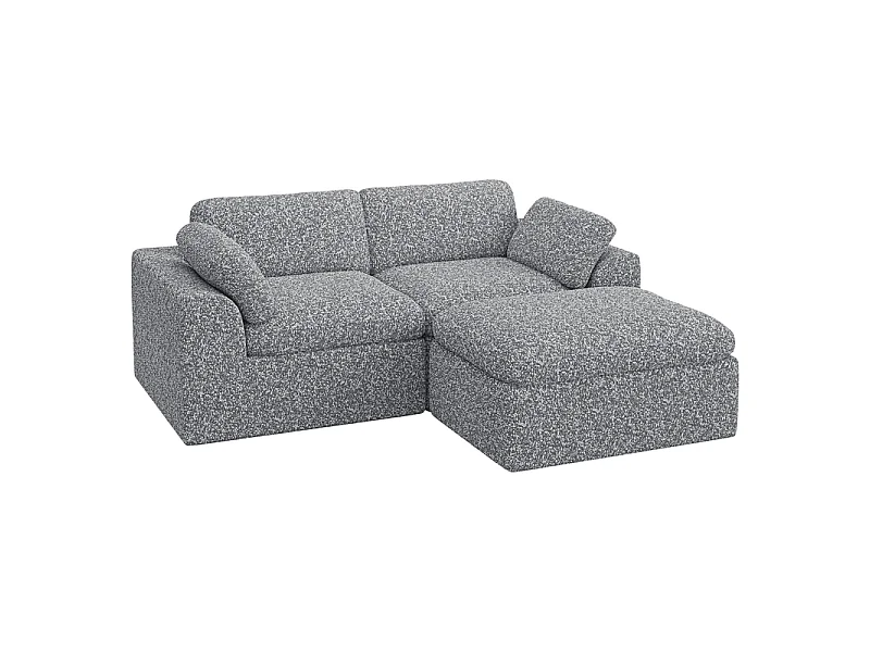Canapé modulable d'angle, 2 places avec pouf, en tissu chenille, 204x182x88cm, Gris