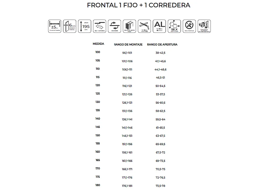 Parete doccia frontale con 1 porta e 1 fisso scorrevole | Vetro temperato 6mm | Altezza 195 cm | Profilo Oro 145cm (adap. 141,1-146)