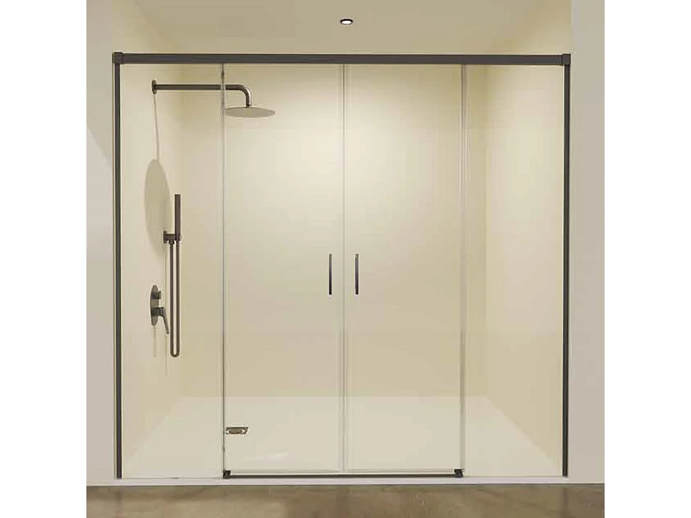 Box Doccia Frontale 2 Fissi + 2 Porte Scorrevoli | Vetro Temperato 6 mm Anticalcare | Altezza 195 cm | Profilo Black Gun Metal 160cm (adap. 156,1-161)