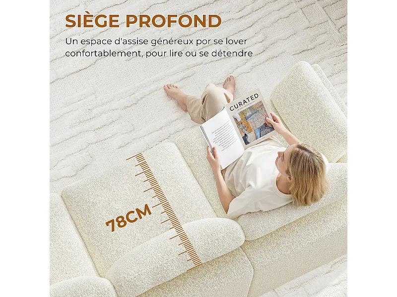 Canapé 3 places modulable en tissu chenille beige 286x102x88cm