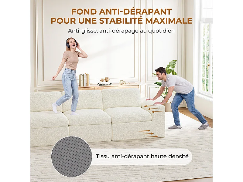 Canapé 3 places modulable en tissu chenille beige 286x102x88cm