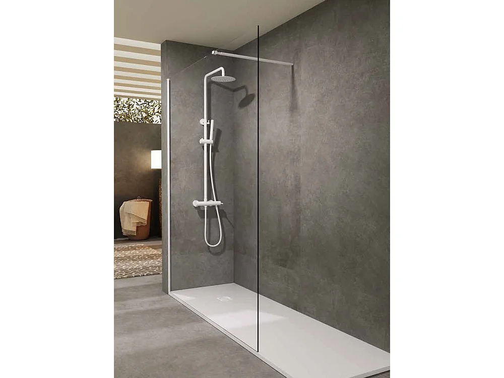 Paroi de Douche Fixe Walk-In | Verre Trempé 8 mm Anticalcaire Transparent | Hauteur 200 cm | Blanco Mate 80cm