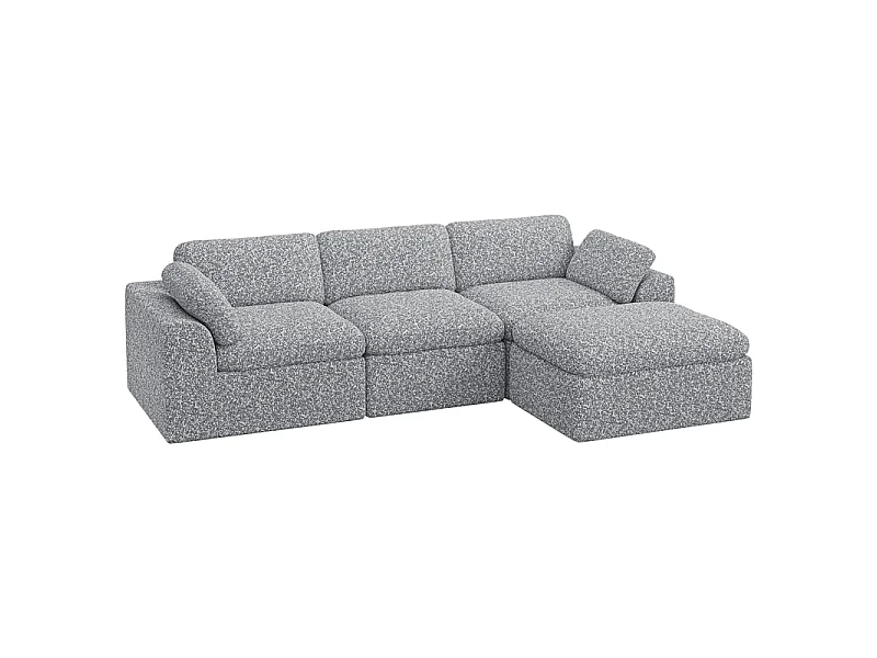 Canapé 3 places d'angle modulable en tissu chenille gris, avec pouf, 288x182x88cm