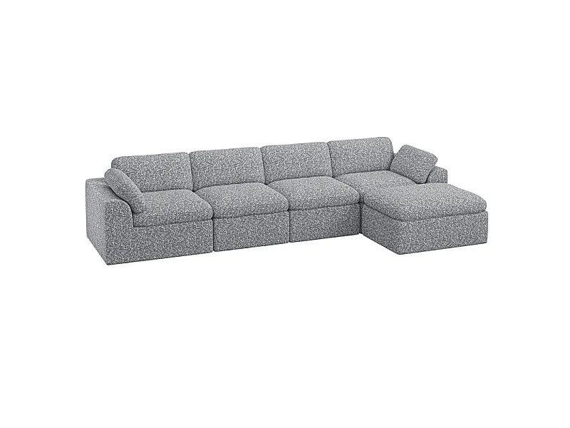 Canapé 4 places d'angle modulable en tissu chenille - avec pouf - Gris - 368x182x88cm