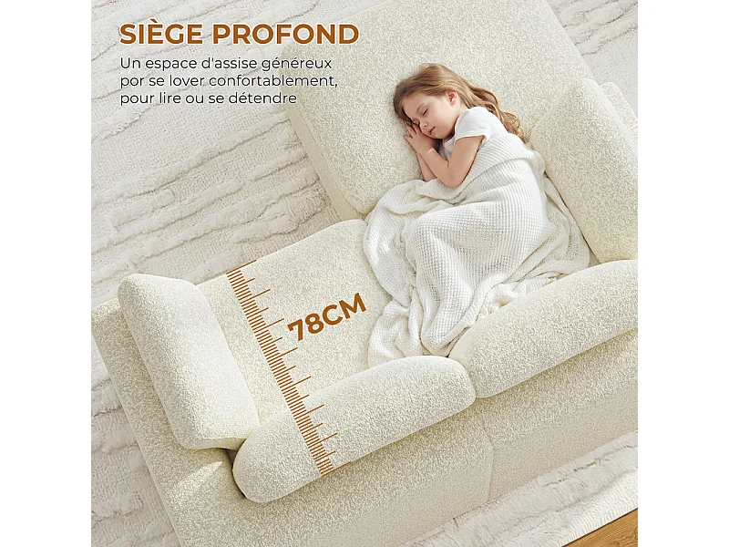 Canapé modulable d'angle, 2 places avec pouf, en tissu chenille, 204x182x88cm, Beige