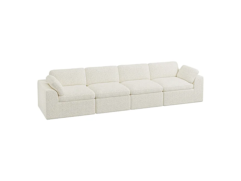 Canapé 4 places modulable en tissu chenille beige 368x102x88cm