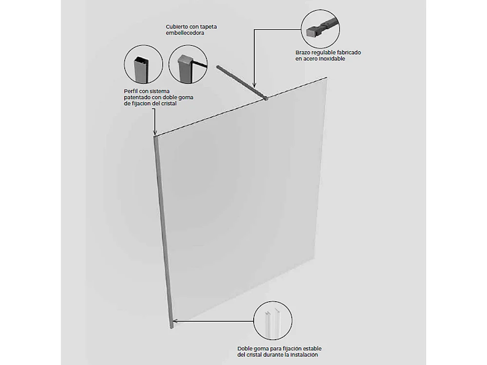 Pannello Doccia Fisso Walk-In | Vetro Temperato 8 mm Anticalcare Trasparente | Altezza 200 cm | Black Gun Metal 130cm