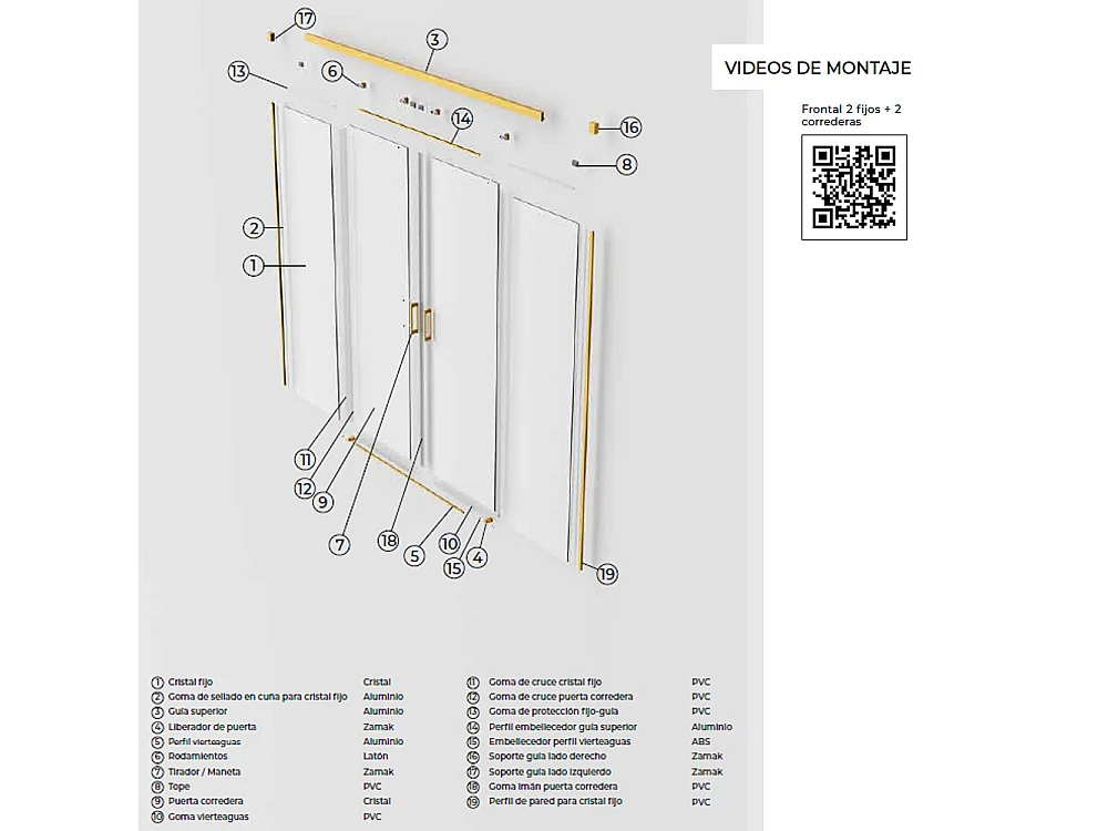 Box Doccia Frontale 2 Fissi + 2 Porte Scorrevoli | Vetro Temperato 6 mm Anticalcare | Altezza 195 cm | Profilo Oro 150cm (adap. 146,1-151)