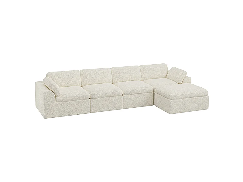 Canapé 4 places d'angle modulable en tissu chenille - avec pouf - Beige - 368x182x88cm