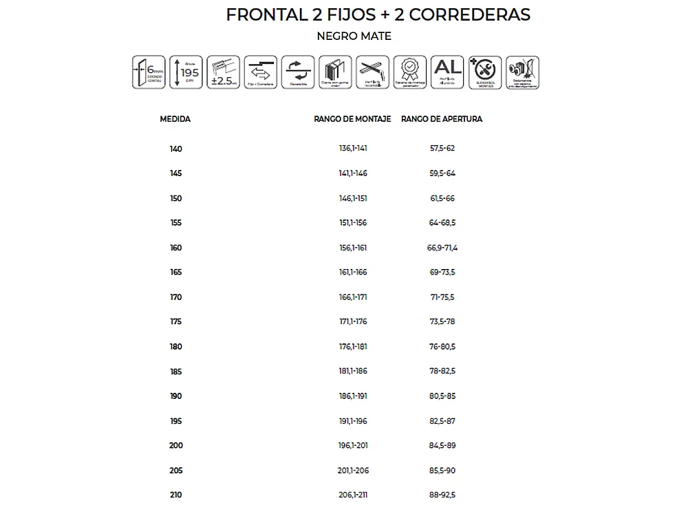 Box Doccia Frontale 2 Fissi + 2 Porte Scorrevoli | Vetro Temperato 6 mm Anticalcare | Altezza 195 cm | Profilo Nero Opaco 160cm (adap. 156,1-161)