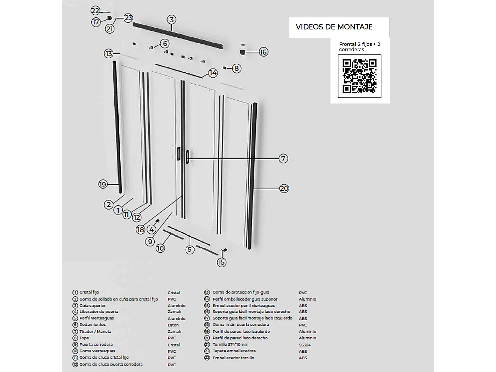 Box Doccia Frontale 2 Fissi + 2 Porte Scorrevoli | Vetro Temperato 6 mm Anticalcare | Altezza 195 cm | Profilo Nero Opaco 160cm (adap. 156,1-161)