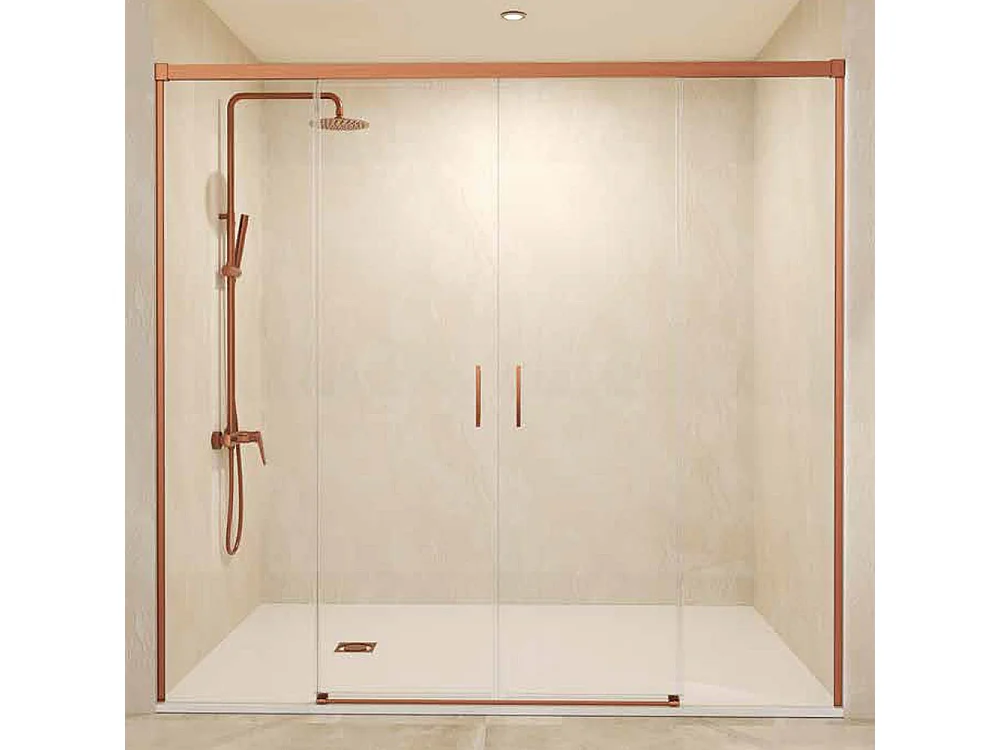 Box Doccia Frontale 2 Fissi + 2 Porte Scorrevoli | Vetro Temperato 6 mm Anticalcare | Altezza 195 cm | Profilo Oro Rosa 195cm (adap. 191,1-196)