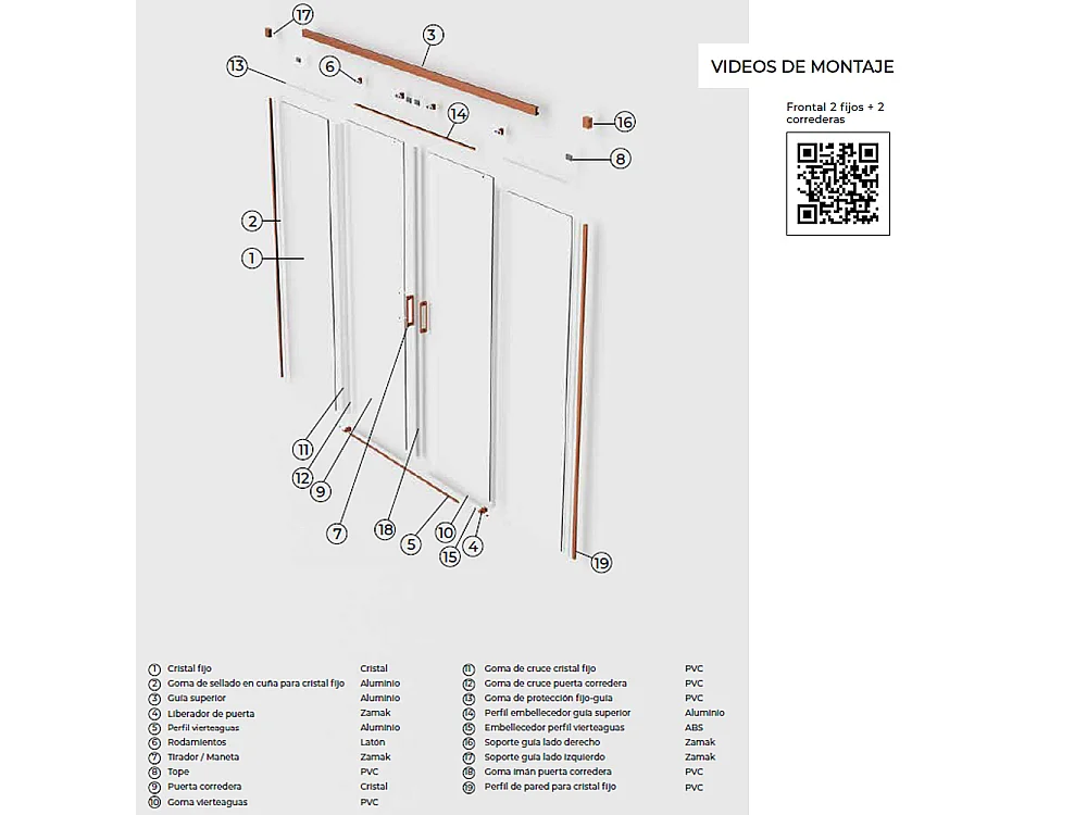 Box Doccia Frontale 2 Fissi + 2 Porte Scorrevoli | Vetro Temperato 6 mm Anticalcare | Altezza 195 cm | Profilo Oro Rosa 195cm (adap. 191,1-196)