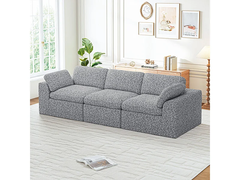 Canapé 3 places modulable en tissu chenille gris 286x102x88cm