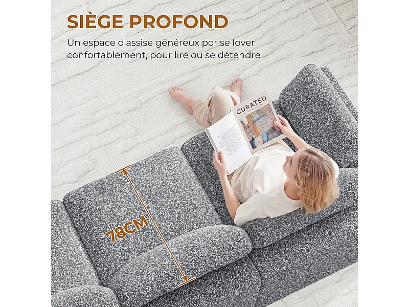 Canapé 3 places modulable en tissu chenille gris 286x102x88cm
