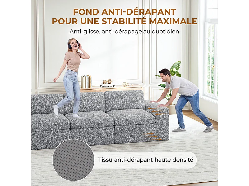 Canapé 3 places modulable en tissu chenille gris 286x102x88cm