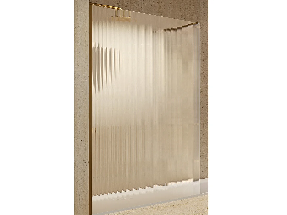 Pannello Doccia Fisso Walk-In | Vetro Temperato 6 mm Anticalcare Ondulato | Altezza 200 cm | Oro Spazzolato 70cm
