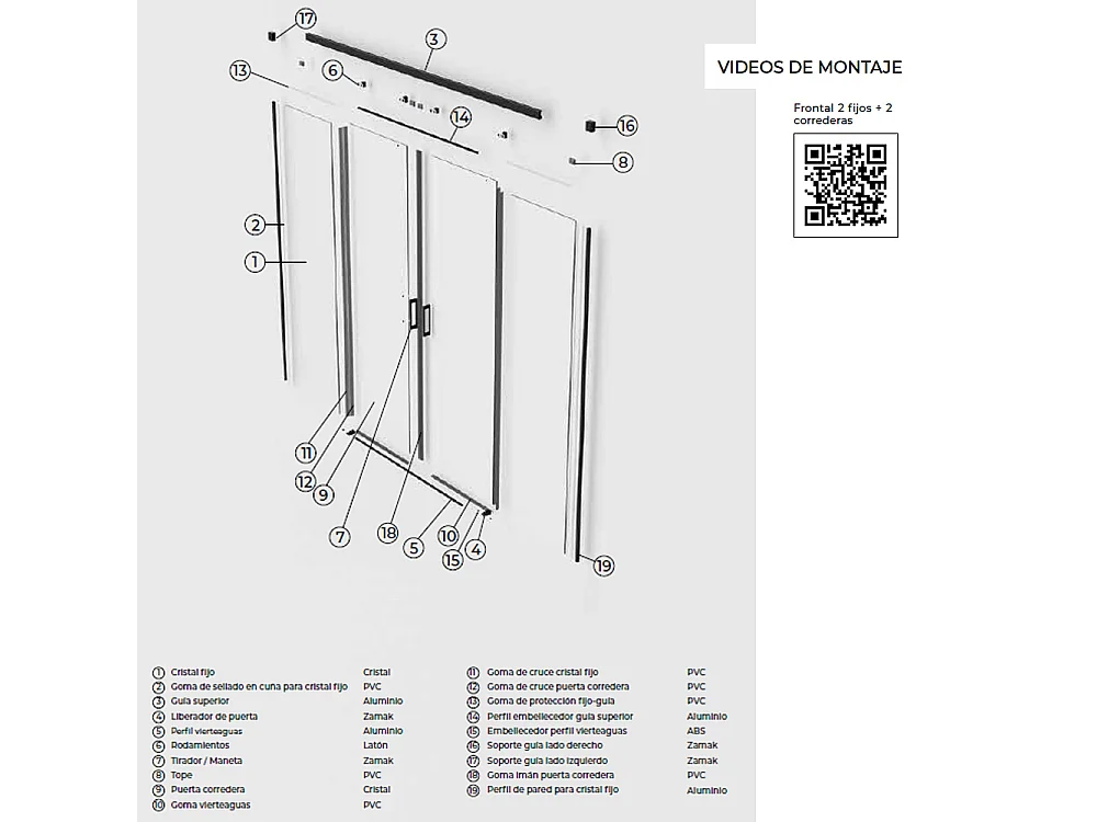 Box Doccia Frontale 2 Fissi + 2 Porte Scorrevoli | Vetro Temperato 6 mm Anticalcare | Altezza 195 cm | Profilo Nero Opaco 185cm (adap. 181,1-186)