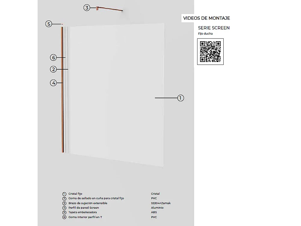 Pannello Doccia Fisso Walk-In | Vetro Temperato 8 mm Anticalcare Trasparente | Altezza 200 cm | Oro Rosa Spazzolato 50cm