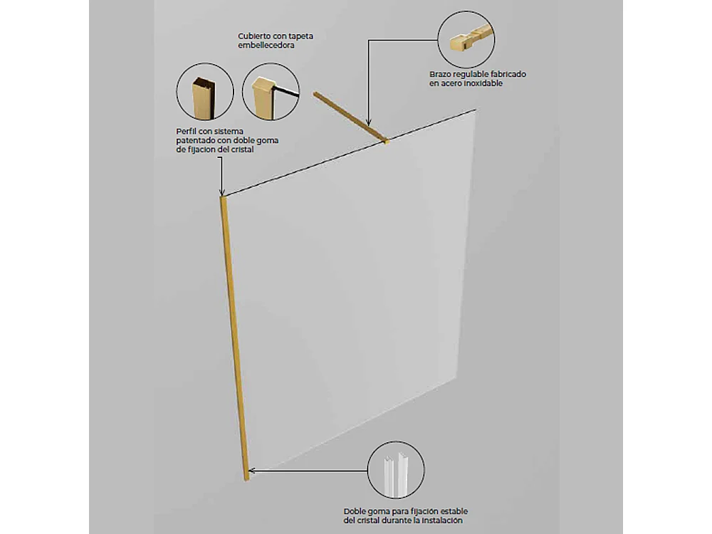 Stały panel prysznicowy Walk In | Szkło hartowane 6 mm, antykamień, przezroczyste | Wysokość 195 cm | Oro Cepillado 100cm
