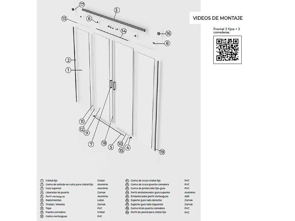 Box Doccia Frontale 2 Fissi + 2 Porte Scorrevoli | Vetro Temperato 6 mm Anticalcare | Altezza 195 cm | Profilo Black Gun Metal 155cm (adap. 151,1-156)
