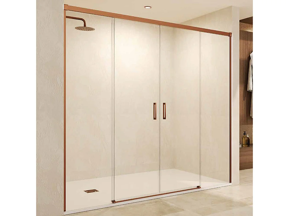 Box Doccia Frontale 2 Fissi + 2 Porte Scorrevoli | Vetro Temperato 6 mm Anticalcare | Altezza 195 cm | Profilo Oro Rosa 190cm (adap. 186,1-191)