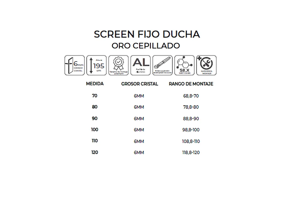 Pannello Doccia Fisso Walk-In | Vetro Temperato 6 mm Anticalcare Trasparente | Altezza 195 cm | Oro Spazzolato 110cm