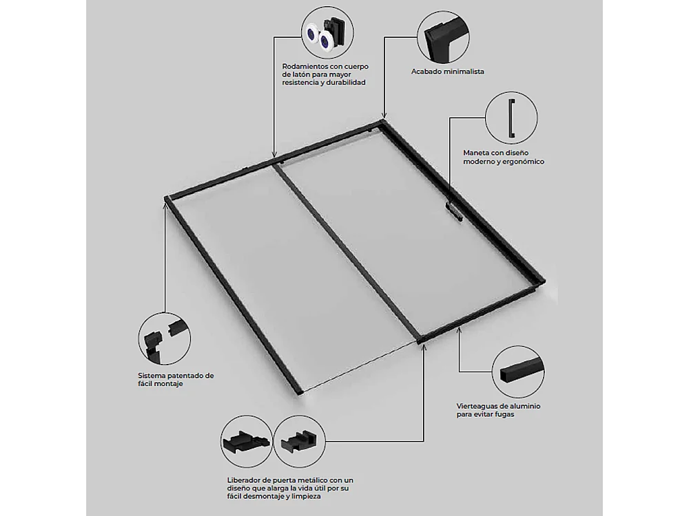 Parete doccia frontale con 1 porta e 1 fisso scorrevole | Vetro temperato 6mm | Altezza 195 cm | Profilo nero opaco 180cm (adap. 176,1-181)