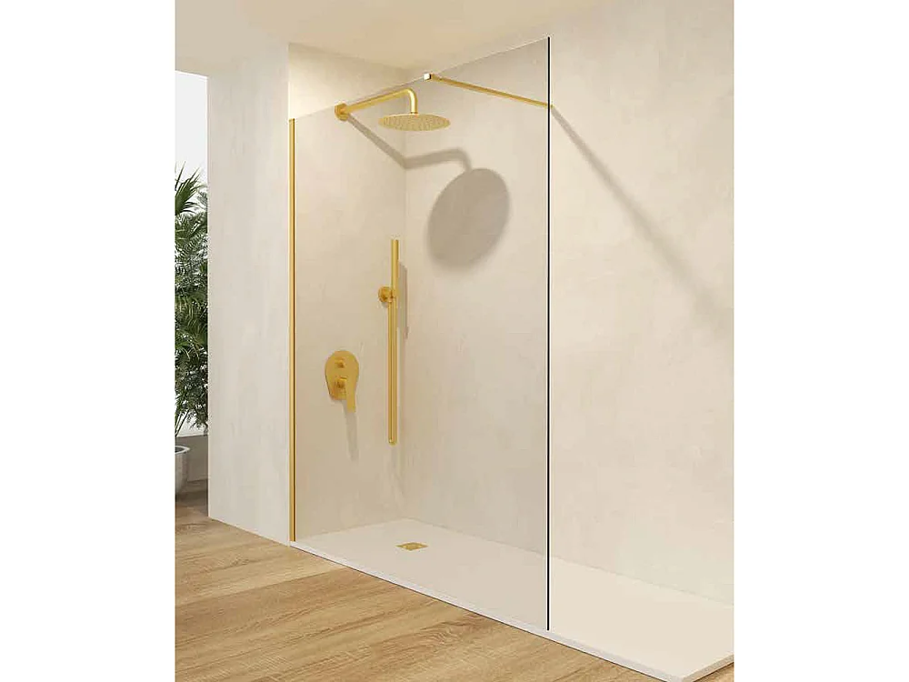 Stały panel prysznicowy Walk In | Szkło hartowane 8 mm, antykamień, przezroczyste | Wysokość 200 cm | Oro Cepillado 160cm