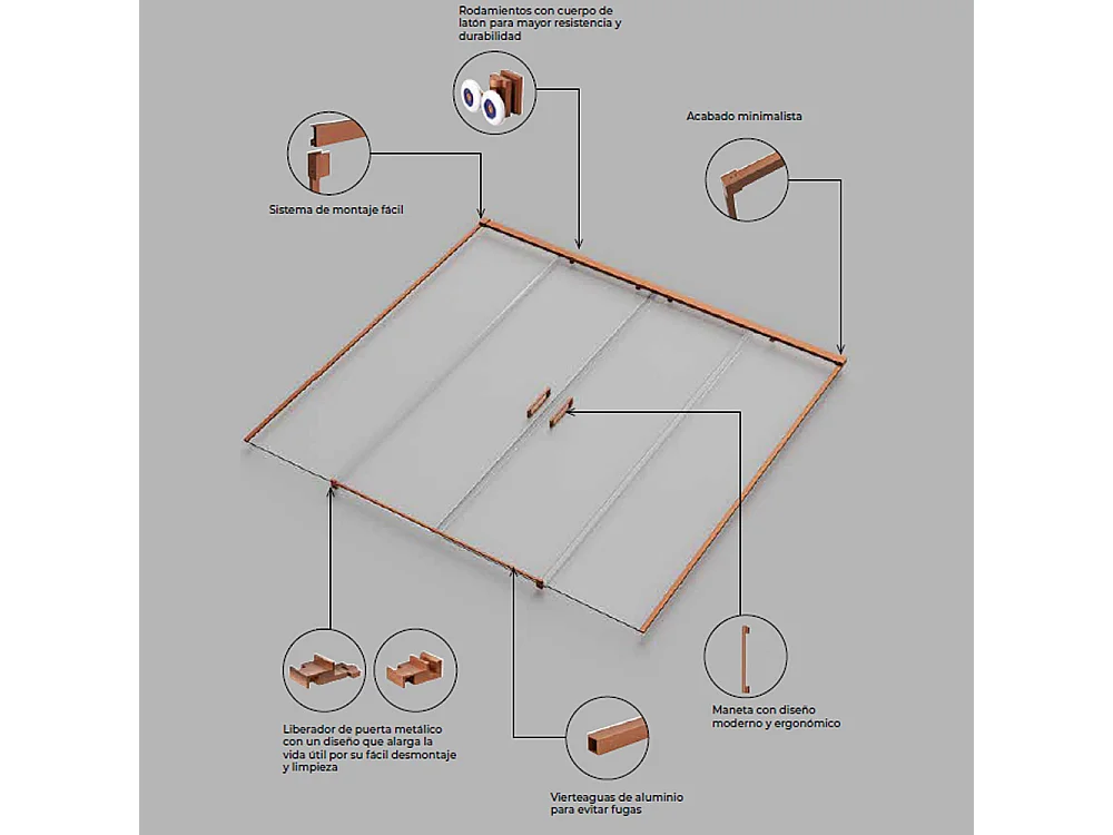 Box Doccia Frontale 2 Fissi + 2 Porte Scorrevoli | Vetro Temperato 6 mm Anticalcare | Altezza 195 cm | Profilo Oro Rosa 145cm (adap. 141,1-146)