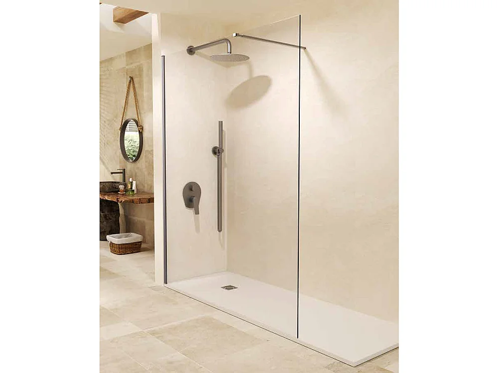 Pannello Doccia Fisso Walk-In | Vetro Temperato 8 mm Anticalcare Trasparente | Altezza 200 cm | Black Gun Metal 100cm