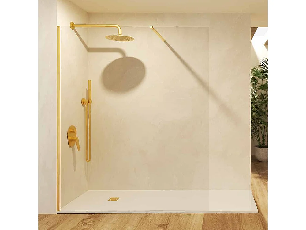 Stały panel prysznicowy Walk In | Szkło hartowane 6 mm, antykamień, przezroczyste | Wysokość 195 cm | Oro Cepillado 90cm