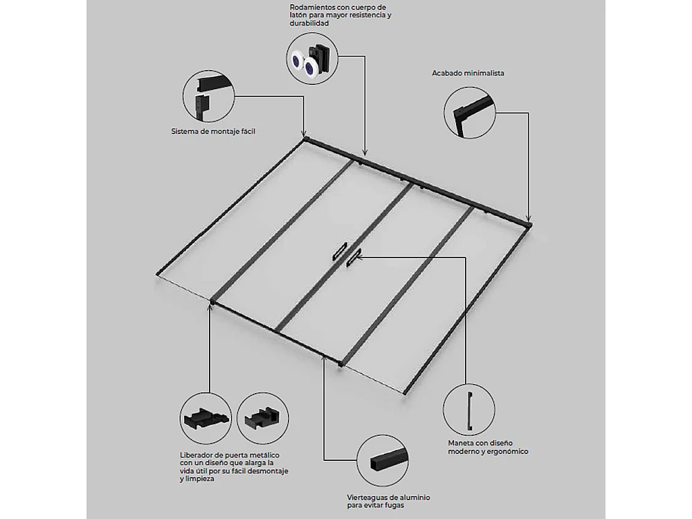 Box Doccia Frontale 2 Fissi + 2 Porte Scorrevoli | Vetro Temperato 6 mm Anticalcare | Altezza 195 cm | Profilo Nero Opaco 145cm (adap. 141,1-146)